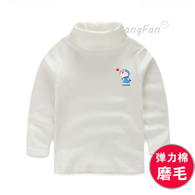 Con trai cộng với nhung dày trẻ em cổ cao chạm đáy áo sơ mi dài tay Áo bé gái mùa thu đông mặc quần áo trẻ em cotton ấm áp áo thun dài tay bé trai