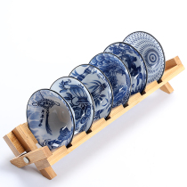 Blue and white porcelain teacups 6 with cup holder retro kung fu tea set single teacup bucket hat tea bowl tea cup tea bowl tea master Cup