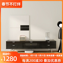 Stainless steel TV cabinet simple modern small apartment Bauhaus black light luxury living room coffee table TV cabinet combination