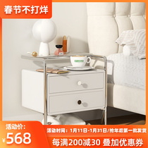 Stainless steel bedside table light luxury simple modern small Bauhaus tempered glass medieval bedroom bedside shelf