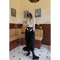 JCCC shadow black casual pants womens early autumn loose high-waisted suit pants design sense niche Harem pants