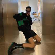 JCCC shadow pullover sweater womens long-sleeved loose V-neck top hole design sense niche sweater autumn