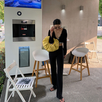 JCCC shadow black micro flared pants women's high waist spring and autumn casual straight slim hanging thin wide leg pants