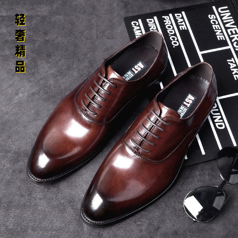 British business men's shoes genuine leather 2021 winter new light luxury formal wear lace-up leather shoes cowhide round toe men's wedding shoes