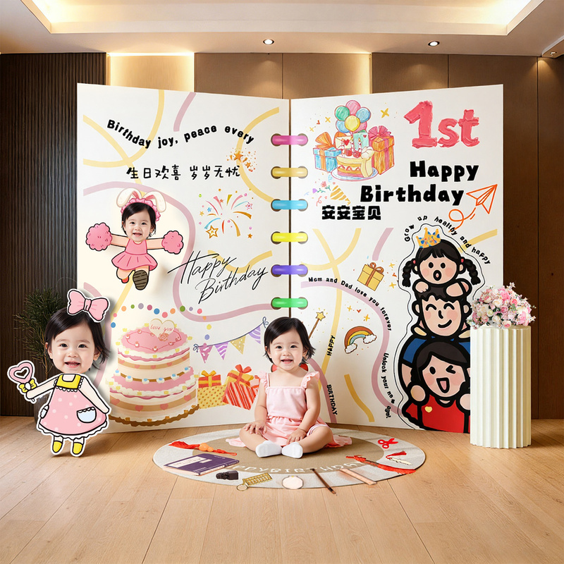 Birthday Decoration Kt Board for Boys and Girls, First Birthday Gift, 100-Day Banquet, Photo-Taking, Ceremonial Atmosphere, Background Wall Decoration