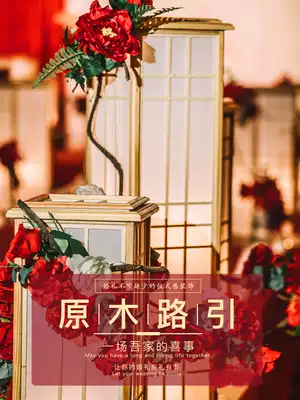 Wedding road guide decoration decoration new Chinese props wedding road lead lantern log light square column road guide layout
