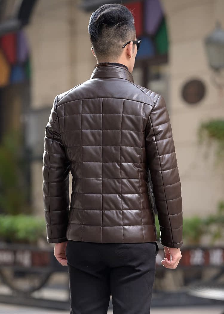 Mùa đông mới 2018 Quần áo da rủ xuống áo khoác nam đứng cổ áo mỏng da ngắn áo khoác trẻ trung và cashmere áo khoác nam trung niên