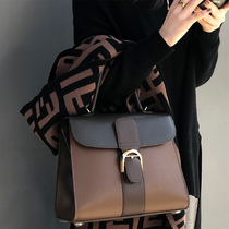 Versatile high-capacity premium coffee-on-color commuter fashion cross-body bag cowhide one-shoulder horseshoe buckle handbag