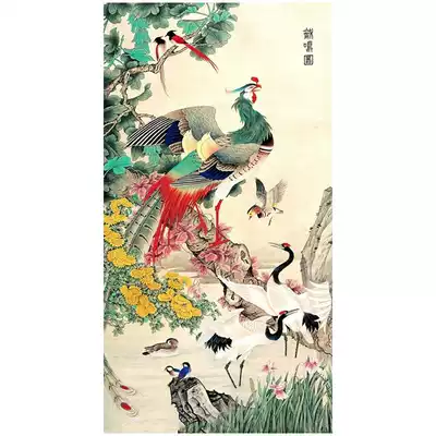 New printing DMC cross stitch embroidery living room bedroom entrance corridor vertical hanging painting birds and phoenix picture