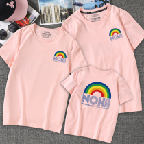 彩虹款亲子装夏装纯棉短袖T恤一家三口四口洋气母子母女装班服潮t