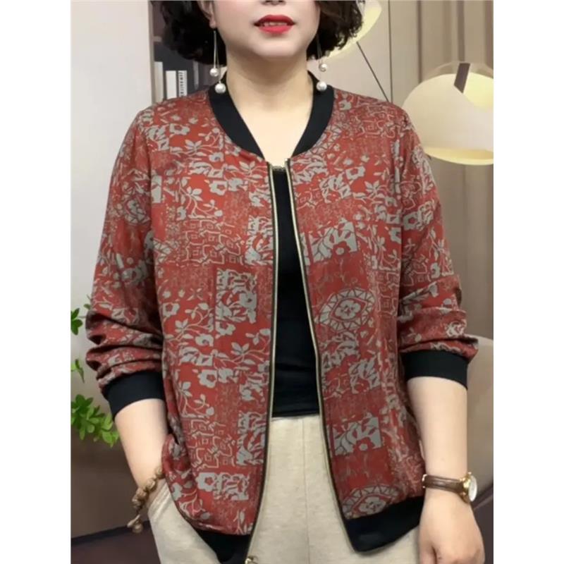 Fashionable Mother's Wear Chiffon Printed Cardigan Long-Sleeve Jacket 2025 Spring New Large Size Loose Versatile Baseball Jacket for Women Fashionable Mother's Wear Chiffon Printed Cardigan Long-Sleeve Jacket 2025 Spring New Large Size Loose Versatile Baseball Jacket for Women