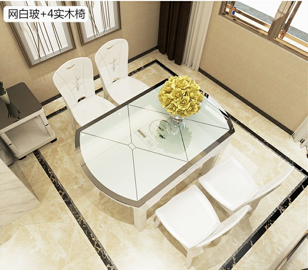 Bàn ăn gấp và ghế kết hợp hiện đại tối giản 8 người căn hộ nhỏ đa năng gỗ rắn kính thiên văn ăn bếp tròn cảm ứng - Bàn bàn học ngồi bệt