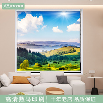 Realistic landscape roller shutter Partition door curtain hanging painting Decorative painting Curtain pull curtain Roller curtain lifting waterproof shading free drilling