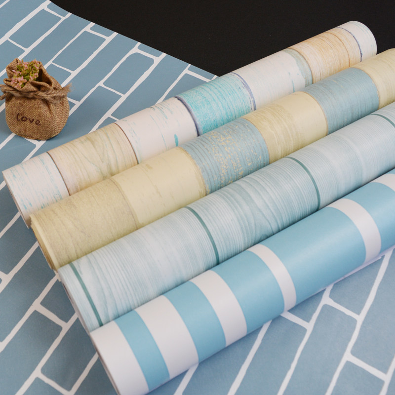 Wood mildew-proof wallpaper Mediterranean self-adhesive waterproof furniture renovation Bedroom dormitory beautification decoration wallpaper