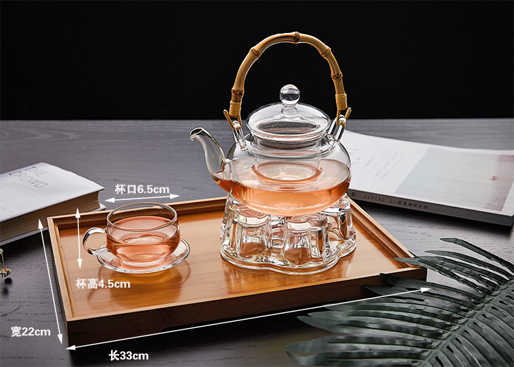Bộ ấm trà thủy tinh chịu nhiệt độ cao đơn giản trong suốt ấm trà ấm tre chùm nồi đầy đủ bộ trà thảo dược ly thủy tinh uống trà