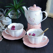 Embossed cherry blossom ceramic tea set afternoon tea coffee cup and saucer set European bone china bubble teapot set Cup