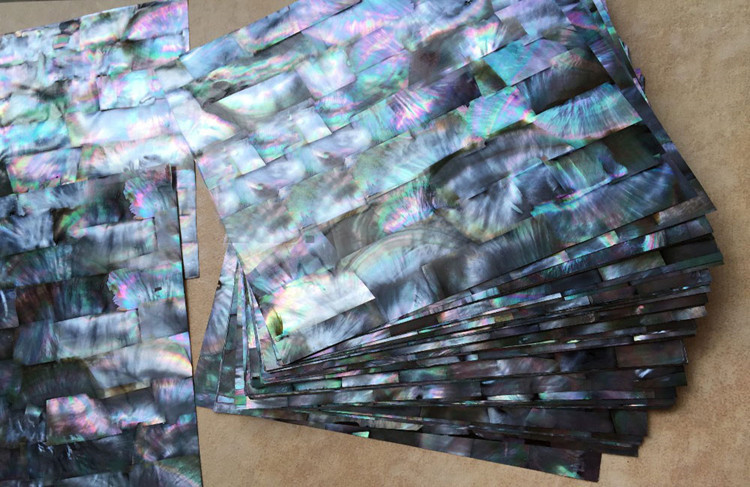 Black Natural Shell Paper Mother-Of-Pearl Slices Tahitian Black Butterfly Shell Thin Slices for Furniture Crafts, Musical Instruments, Lacquerware Inlay