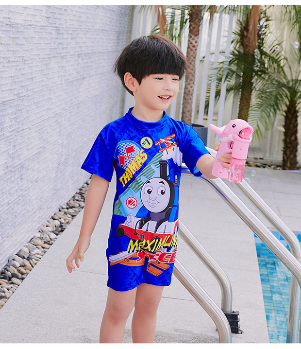 Áo tắm cho trẻ em bé trai Xiêm ngắn tay áo khô nhanh Kem chống nắng Phim hoạt hình Thomas Surfsuit Quần short bé trai bơi - Bộ đồ bơi của Kid đồ bơi be gái 8 tuổi