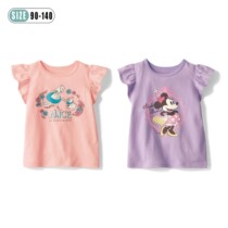 Export Japan Thousand Summer Womens Pure Cotton Round Collar Short Sleeve T-shirt Foreign Air Cartoon Princess Flying sleeve blouses