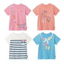 Summer Child short sleeve T-shirt girl light blue cartoon Cartoon Pure Cotton Suction Sweatshirt Round Collar Casual Half Sleeve