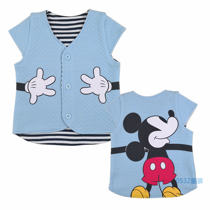 New nghìn quần áo trẻ em cotton vest phía trước mở khóa đôi vest mùa xuân và mùa thu không khí ấm áp cotton hoạt hình không tay quần áo trẻ sơ sinh