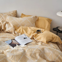 Daily Type A double layer yarn full cotton four pieces of pure cotton nude sleeping bed linen quilt cover brief retro light extravagant Four Seasons 4