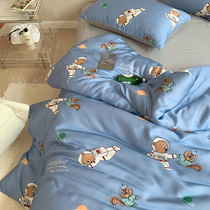Designer Cartoon Printed 80 Heather Four Sets Summer Silk Slip Cool Sensation Ice Silk Quilt Cover Children High-end Bed