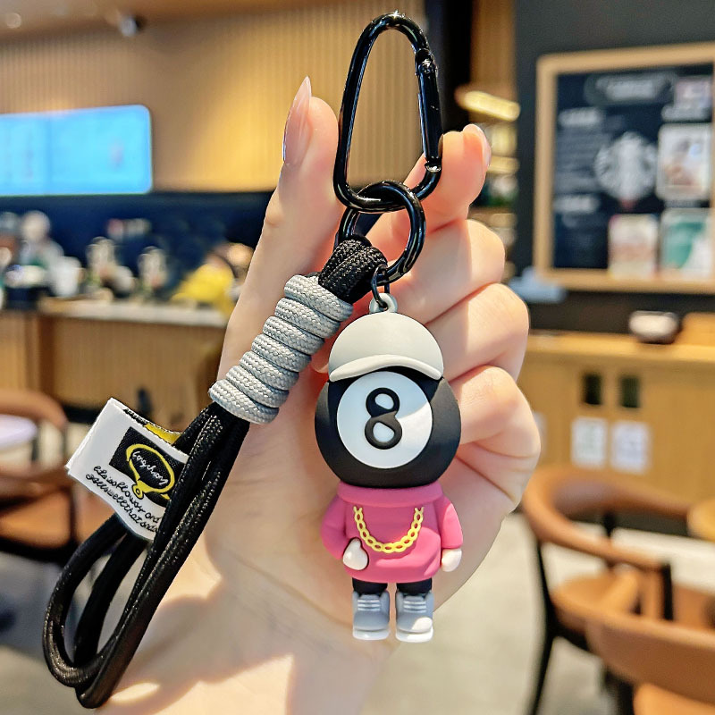 Cartoon Billiards Black Eight Doll Couple Keychain 2025 New Exquisite Billiards Pendant Creative Backpack Decoration