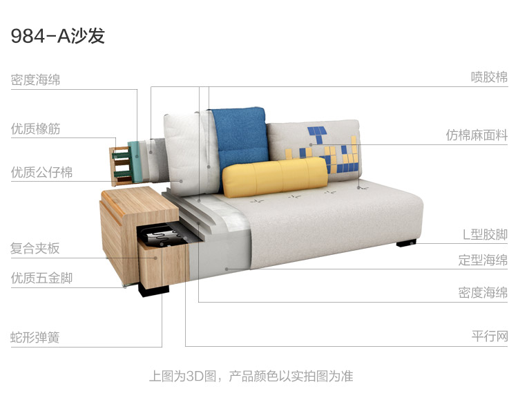 Lin của đồ nội thất phòng khách sofa vải căn hộ nhỏ phong cách Địa Trung Hải hiện đại nhỏ gọn sofa giường 984