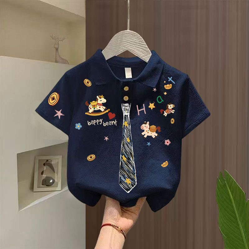 Pure Cotton Children's Polo Shirt Short-Sleeved Summer Unisex Printed Trendy Brand Pony T-Shirt Baby Stylish Turn-Down Collar Top t Pure Cotton Children's Polo Shirt Short-Sleeved Summer Unisex Printed Trendy Brand Pony T-Shirt Baby Stylish Turn-Down Collar Top t