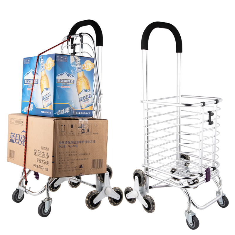 Aluminum alloy shopping cart Hand-push Buy Vegetable Small Pull Car Can Fold Home Portable Climbing Stairs Elderly Lalever Stainless Steel