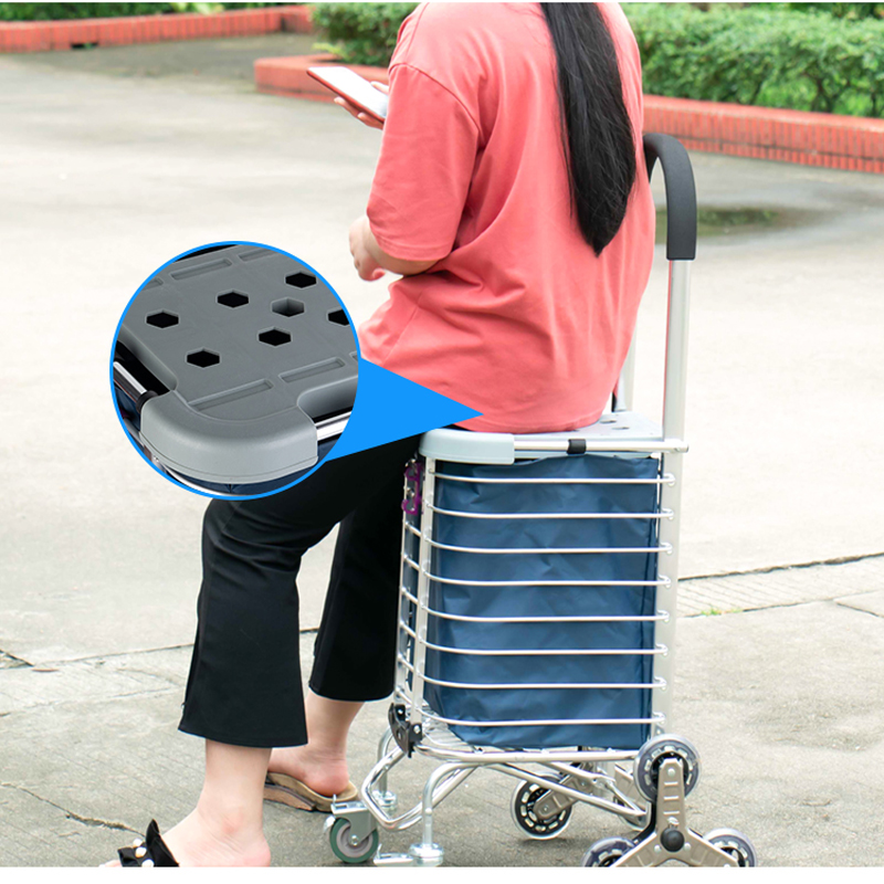 Aluminum Alloy Shopping Cart Plastic Cover Buy Grocery Cart Small Pull Car Climbing Stairs Foldable Elderly Supermarket Trolley Light Cart
