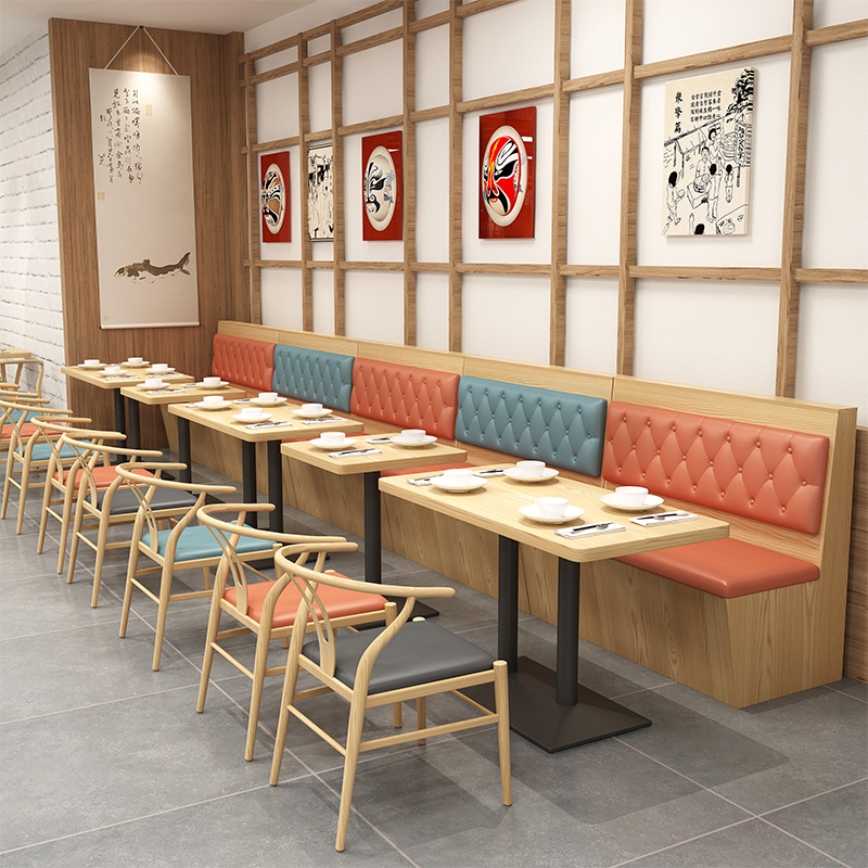 Hotel Catering Furniture Milk Tea Shop Table and Chair Combination Card Seat Sofa Stool Noodle Restaurant Snack Bar Dessert Burger Shop Table