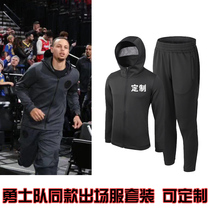 Warriors same nba appearance suit set warm-up sports coat hooded men full open buckle leg trousers quick take off