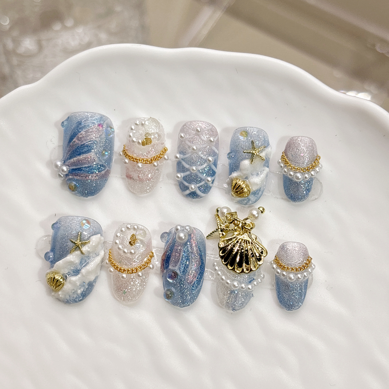 Love and Deep Space Blue Ocean Style Handmade Wearable Nails, Sparkling High-End Light Luxury 2026, Brightening Short Oval Press-On Nails Love and Deep Space Blue Ocean Style Handmade Wearable Nails, Sparkling High-End Light Luxury 2026, Brightening Short Oval Press-On Nails