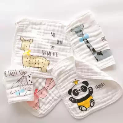 Gaomi soft six-layer cotton gauze baby square towel with lanyard kindergarten handkerchief children's washcloth