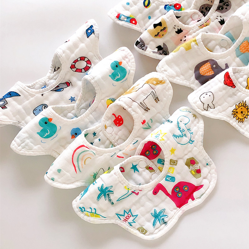 Baby bib pure cotton cloth spat with 360-degree rotatable newborn anti-spitting milk baby petal surrounding pocket