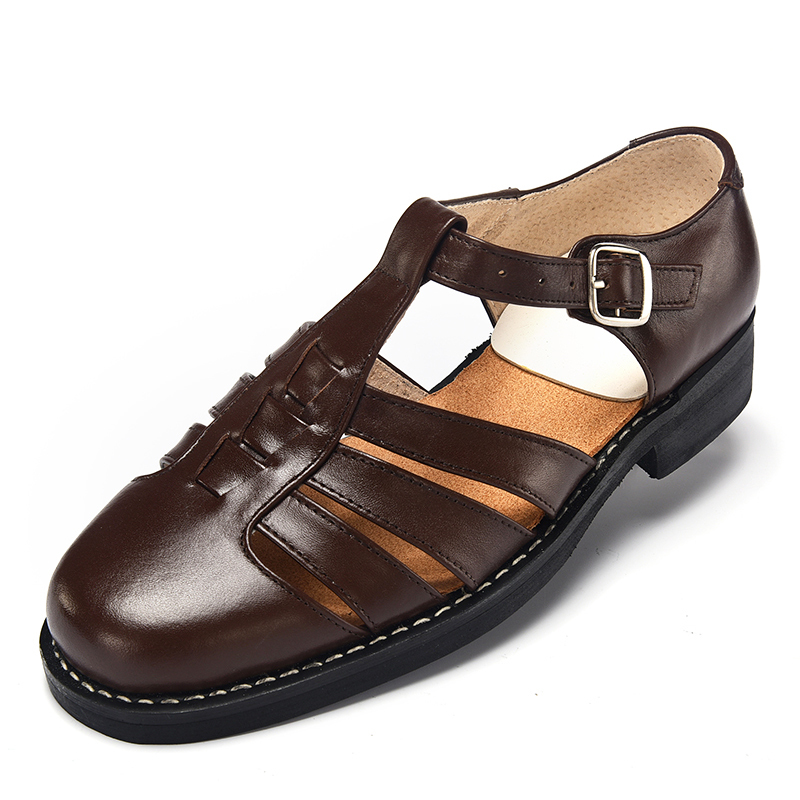 Old Three Strips Leather Sandals for Men, Genuine Leather Business Formal Shoes, Summer Middle-Aged and Elderly Men's Shoes, Closed-Toe Thick-Soled Non-Slip Dad Shoes