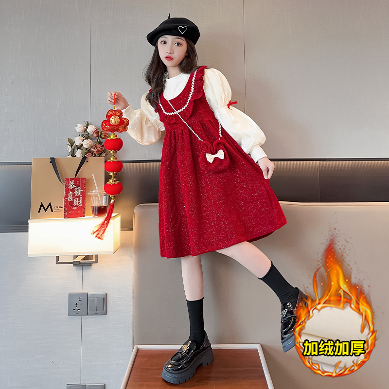 New Year's clothes women's great children's winter New Year uniforms 2024 new girls red beiyendress princess nepotism dress-Taobao