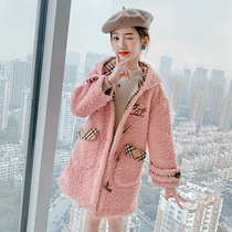 Girls lamb coat autumn and winter clothes 2021 New Korean fashion childrens middle and big children plus velvet padded sweater