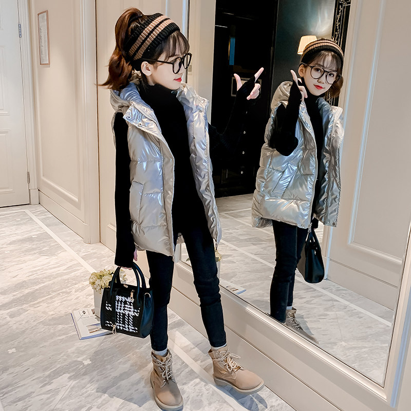Girls down cotton vest autumn winter 2022 new Korean version of the Western school children's set in the big children wear thick horse clip