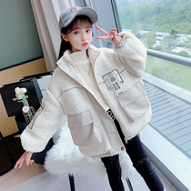 Girls lamb coat foreign style autumn winter clothes 2021 new fashionable childrens middle-aged children cotton-padded wool sweater