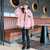 Girl plus velvet coat autumn and winter 2021 new foreign style in the big children fashionable rabbit hair coat childrens thick sweater