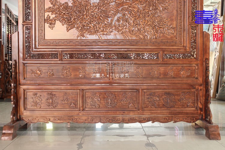 Dongyang khắc gỗ màn hình sàn gỗ chạm khắc hoa mở màn hình phong phú Trung Quốc rắn gỗ hai mặt chạm khắc vách ngăn - Màn hình / Cửa sổ vách ngăn trang trí