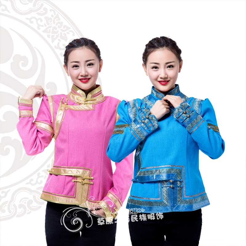 New Mongolian clothing Linen Short coat Mongolian robe Life dress and meal dress server work clothes