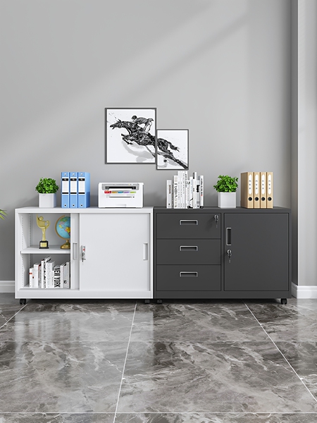Office Desk-Side Movable Iron File Cabinet with Lock