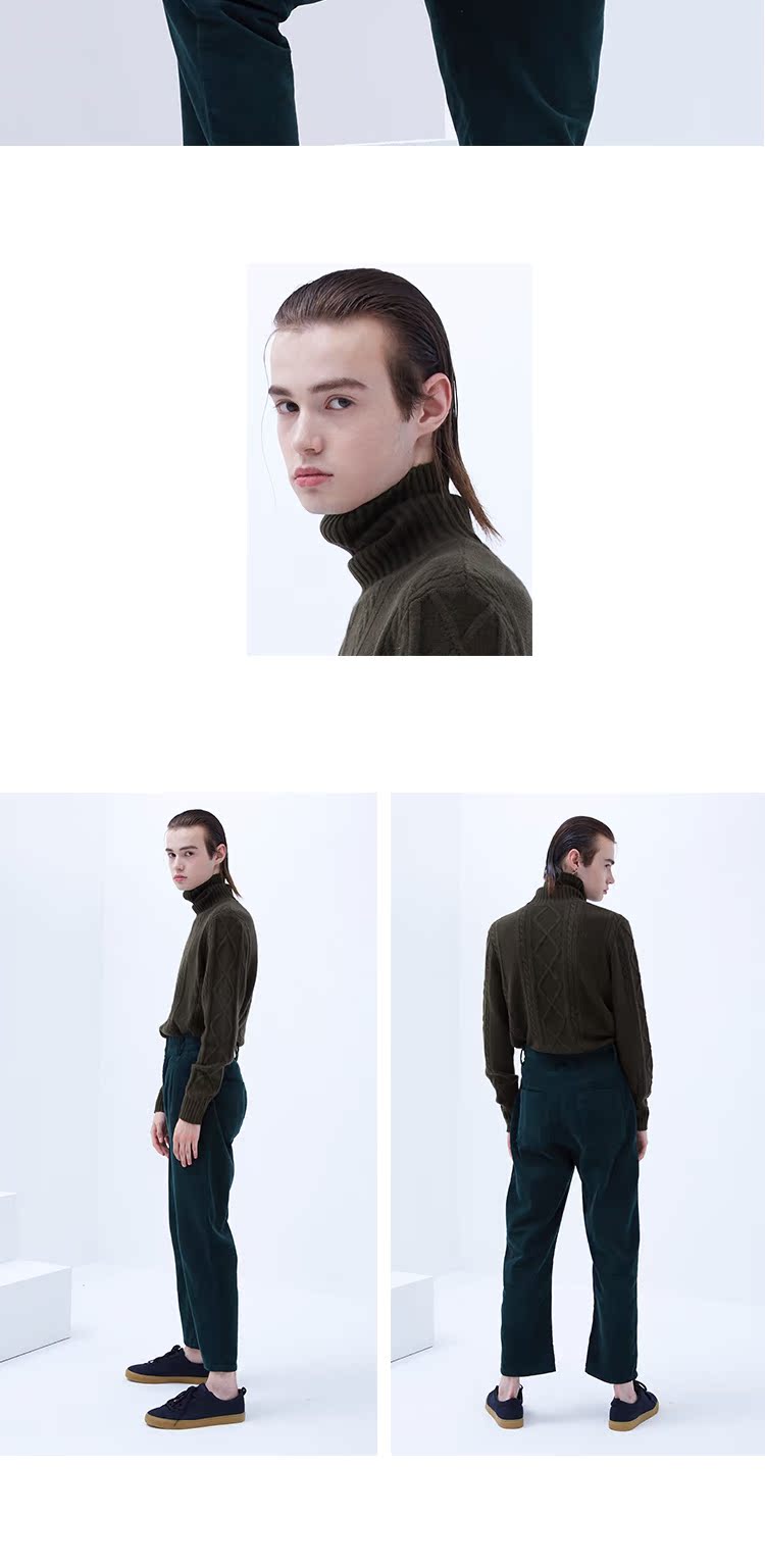 Áo len cashmere nguyên chất của nam giới áo thun nam mùa thu và mùa đông mới cao cổ áo xoắn dày áo len dài tay - Kéo qua áo khoác cặp