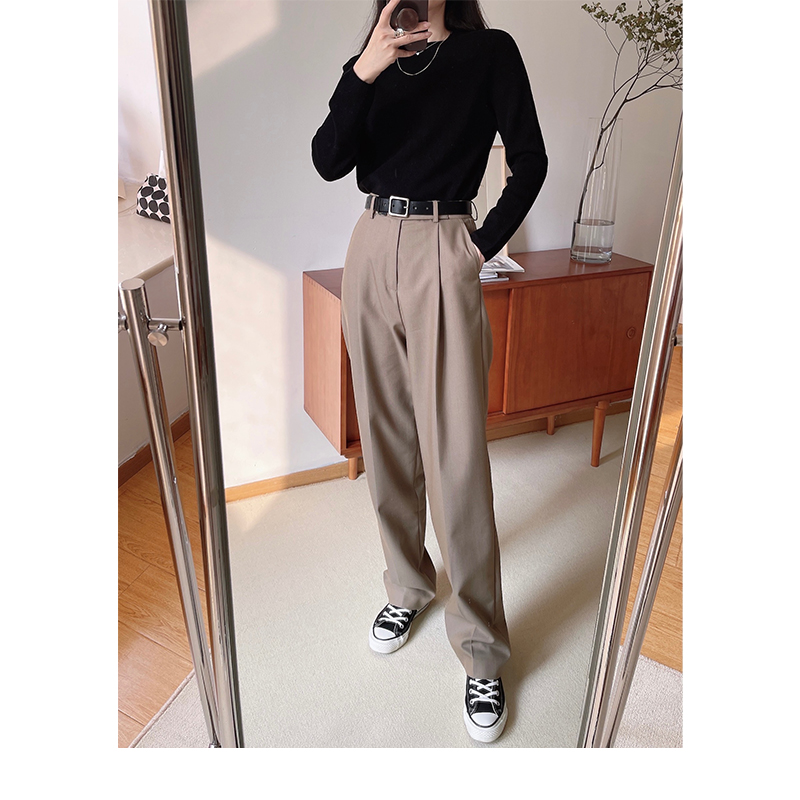 Croch Olive Gray Wool Trousers Angle Sensing High Waist Skin Material Relax Winter Trouser