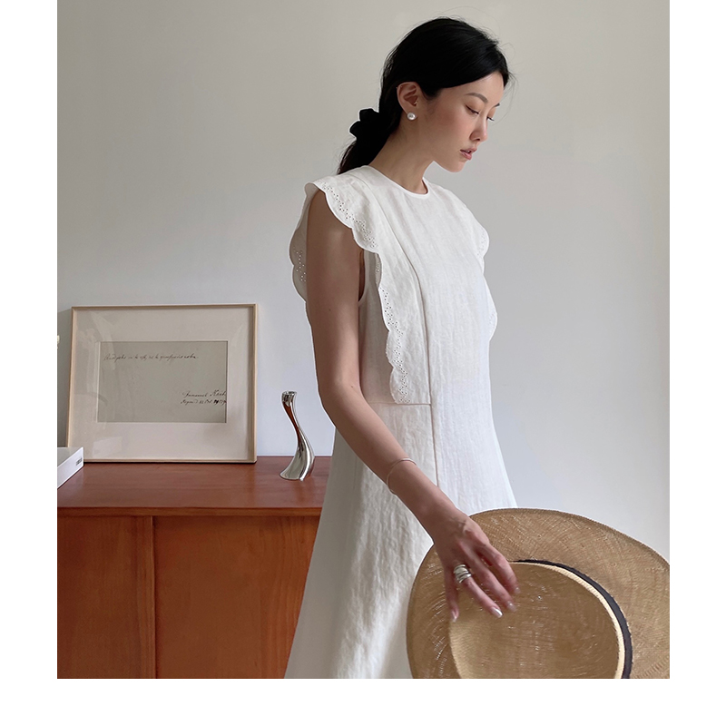 Crocci milk white lace hollowed embroidered dress female heavy industrial lightweight A-word skirt