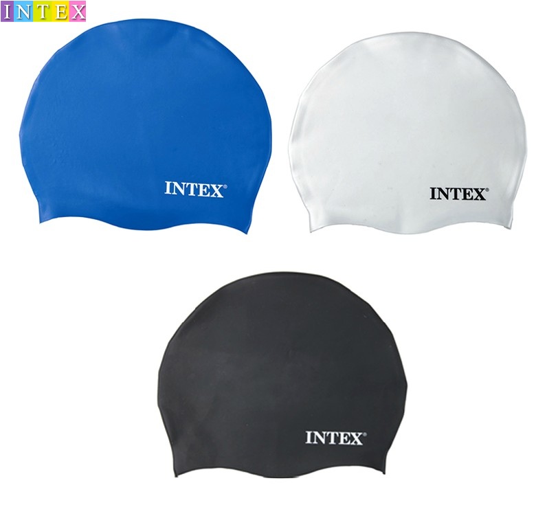 Original INTEX silicone swim cap Waterproof and ear bar high - grade PU pure color swimming cap for men and women